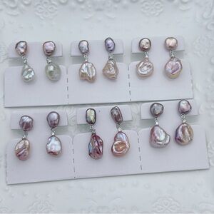 E91 S925 Handmade Freshwater Baroque Pearl Earrings